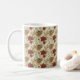 Vintage Elegant Red & Gold Poinsettia Floral コーヒーマグカップ