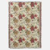 Vintage Elegant Red & Gold Poinsettia Floral スローブランケット (正面縦)