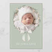 Vintage Elegant Sage Baby Girl Birth Announcement 招待状 (正面)