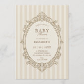 Vintage elegant soft beige baby shower 招待状 (正面)