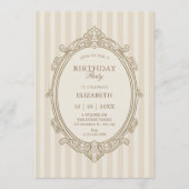 Vintage elegant soft beige birthday 招待状 (正面)