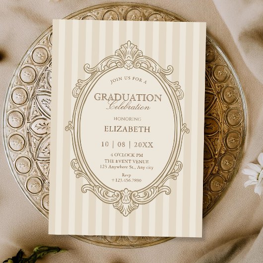 Vintage elegant soft beige graduation 招待状