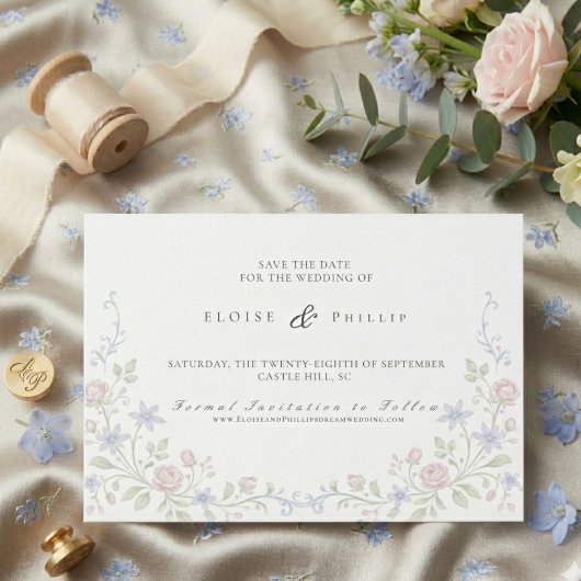 Vintage Elegant Soft Floral Regency Wedding セーブザデート
