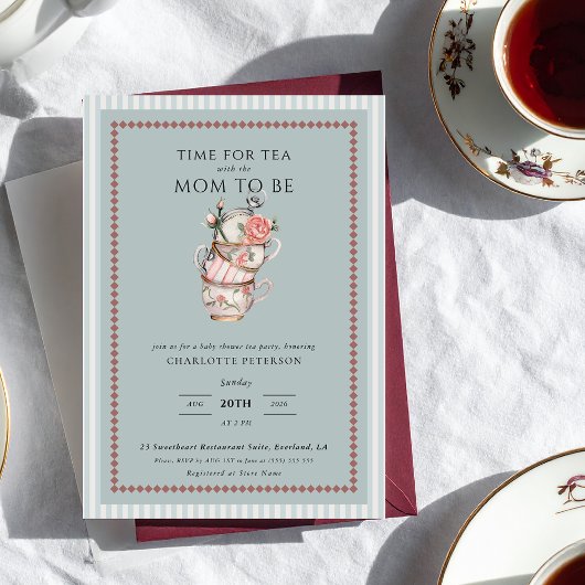 Vintage Elegant Tea Party Baby Shower Invitation 招待状