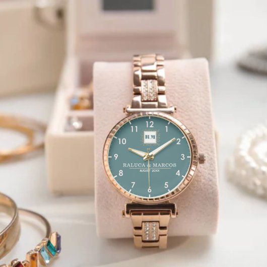 Vintage Elegant wedding green monogram couple 腕時計