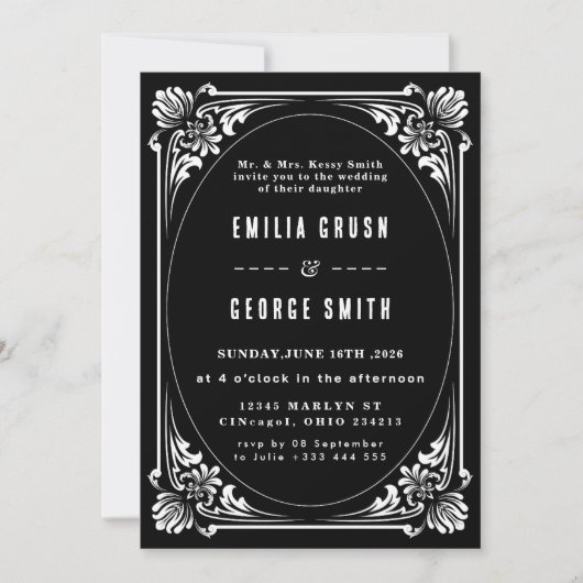 Vintage Elegant Wedding Invitation 招待状 (正面)