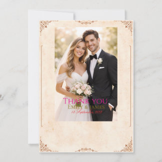 "Vintage Elegant Wedding Thank Flat Thank You Card サンキューカード