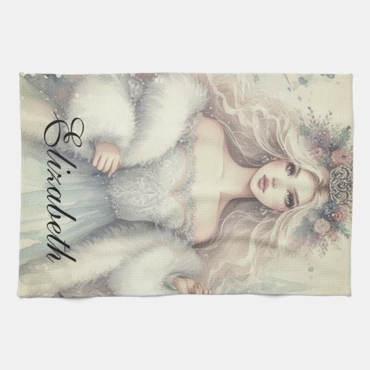 Vintage Elegant Winter Princess Fairytale  キッチンタオル (横)