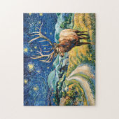 Vintage Elk Starry Night Van Gogh Countryside ジグソーパズル (縦)