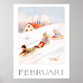 Vintage Elsa Beskow February Sledding Nursery ポスター (正面)