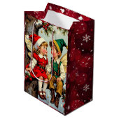 Vintage Elven Fairy Children Christmas  ミディアムペーパーバッグ (正面アングル)