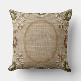 Vintage Embroidered Floral Pillow - Rustic Farmhou クッション