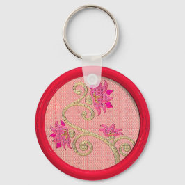 Vintage embroidered flower sewing button keychain キーホルダー