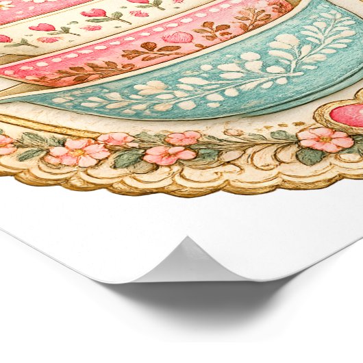 Vintage Embroidered Mixing Bowls Poster | Cottagec ポスター (角)