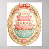 Vintage Embroidered Mixing Bowls Poster | Cottagec ポスター (正面)