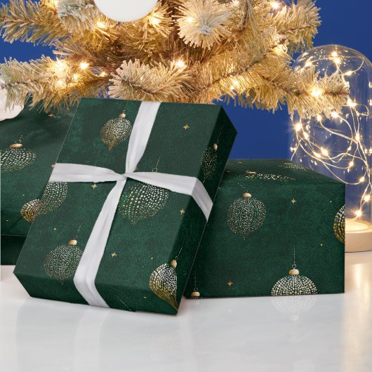 Vintage Emerald Gold Christmas Pattern  ラッピングペーパー (クリスマス)