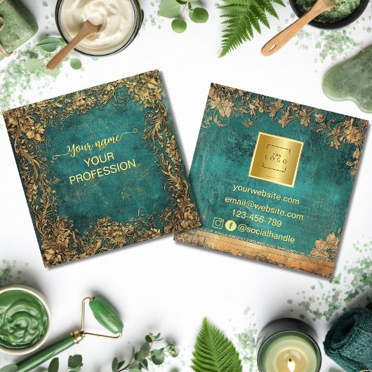 Vintage Emerald Green Gold and Black  スクエア名刺