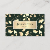 Vintage Emerald Green Shiny Ginkgo Gold Leaf 名刺 (正面)