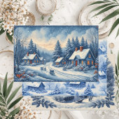 Vintage Engraved French Toile Blue Cottage Winter ラッピングペーパーシート
