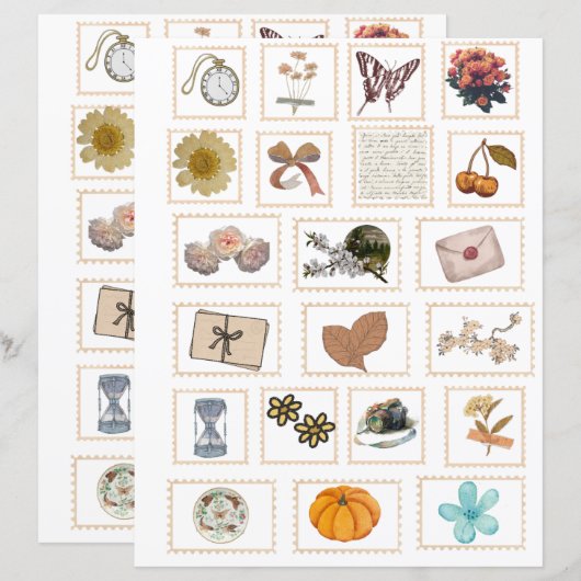 Vintage Ephemera Stamp Stickers (正面/裏面)