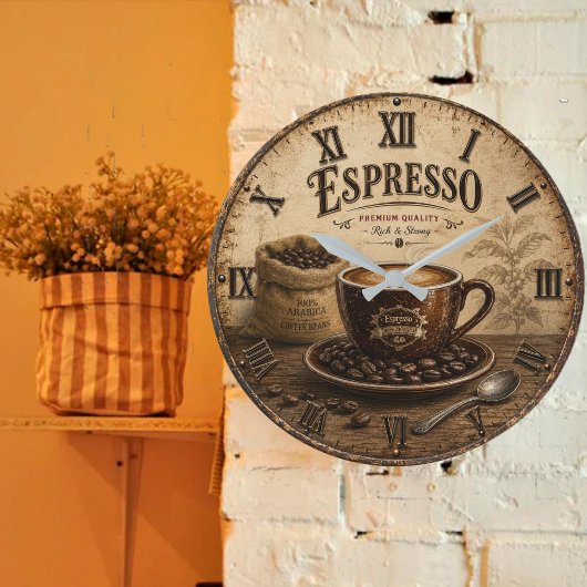 Vintage Espresso Coffee ラージ壁時計
