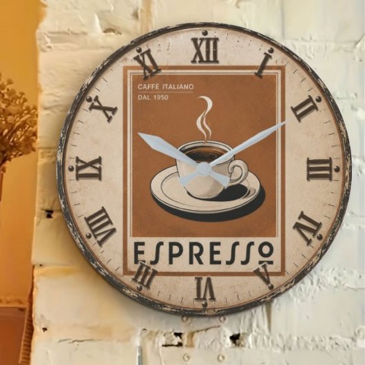Vintage Espresso Italian Coffee ラージ壁時計