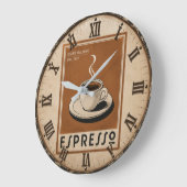 Vintage Espresso Italian Coffee ラージ壁時計 (傾斜)
