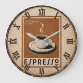 Vintage Espresso Italian Coffee ラージ壁時計 (正面)