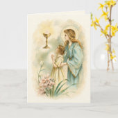 Vintage Eucharistic Devotion First Communion カード (黄色い花)