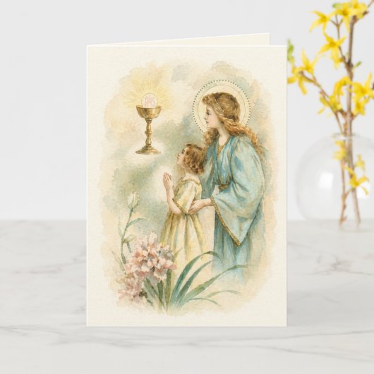 Vintage Eucharistic Devotion First Communion カード (黄色い花)