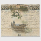 Vintage European River Scene - Handwritten Script ラッピングペーパー (フラット)