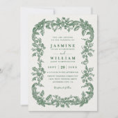 Vintage Evergreen Faith Green QR Code Wedding 招待状 (正面)