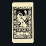 Vintage Ex Libris Girl, Pen, Books & Owl Template ラベル<br><div class="desc">This graphic was derived from a vintage Ex Libris bookplate and features a woman with a feather pen surrounded by books and an owl. You can easily personalize the text and customize the background color with this template.</div>