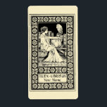 Vintage Ex Libris Girl, Pen, Books & Owl Template ラベル<br><div class="desc">This graphic was derived from a vintage Ex Libris bookplate and features a woman with a feather pen surrounded by books and an owl. You can easily personalize the text and customize the background color with this template.</div>