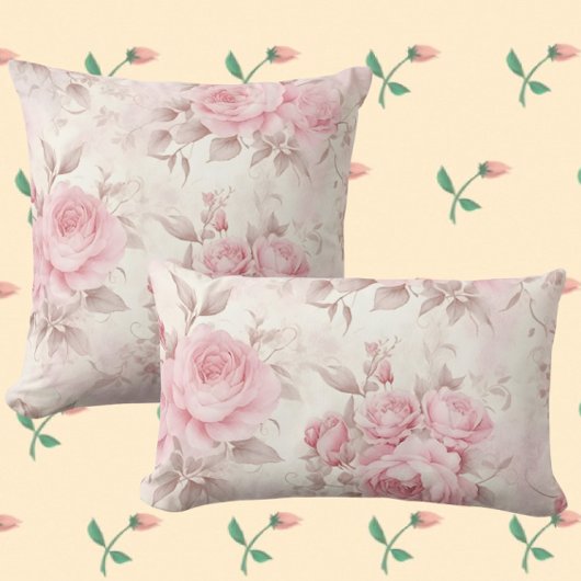 Vintage Faded Pink Roses クッション