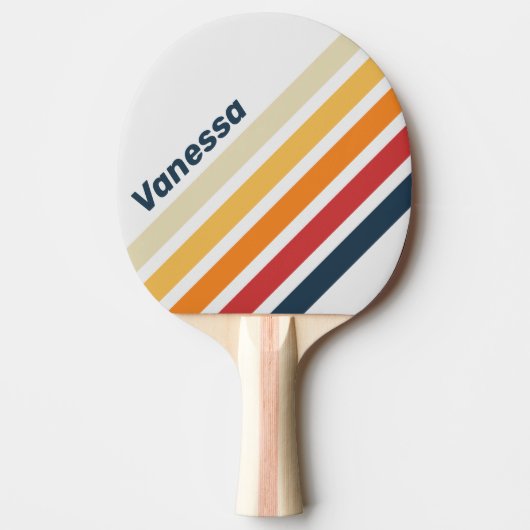 Vintage Faded Rainbow Angled Striping with Name 卓球ラケット (正面)