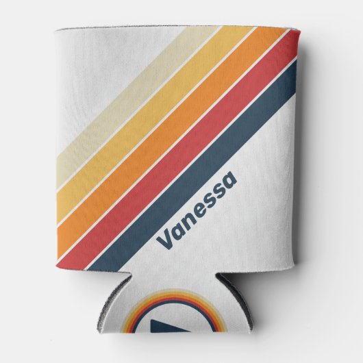 Vintage Faded Rainbow Stripes with Name 缶クーラー (正面)