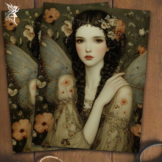 Vintage Fairy in Wildflower Garden Decoupage 薄葉紙