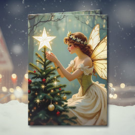 Vintage Fairy Place Star on Christmas Tree カード