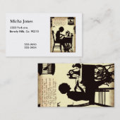 Vintage Fairy Poem歌う裁縫の女性 名刺 (正面/裏面)