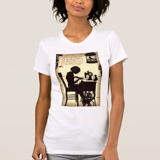 Vintage Fairy Poem歌う裁縫の女性 Tシャツ (正面)