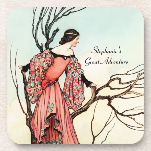 Vintage Fairy Tale Princess Whimsical Storybook コースター (正面)