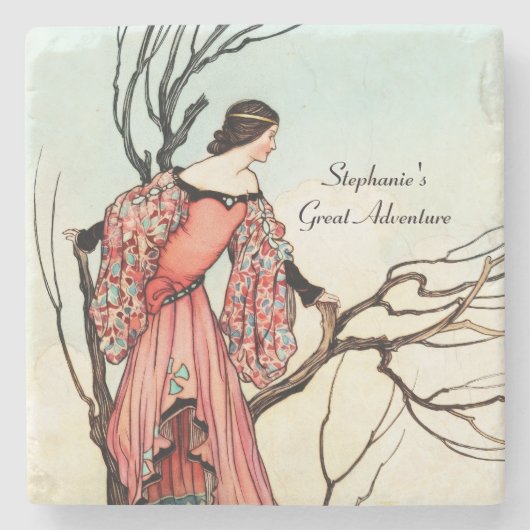 Vintage Fairy Tale Princess Whimsical Storybook ストーンコースター (正面)