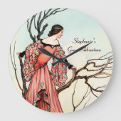 Vintage Fairy Tale Princess Whimsical Storybook ラージ壁時計 (正面)