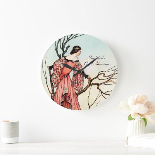 Vintage Fairy Tale Princess Whimsical Storybook ラージ壁時計 (ホーム)