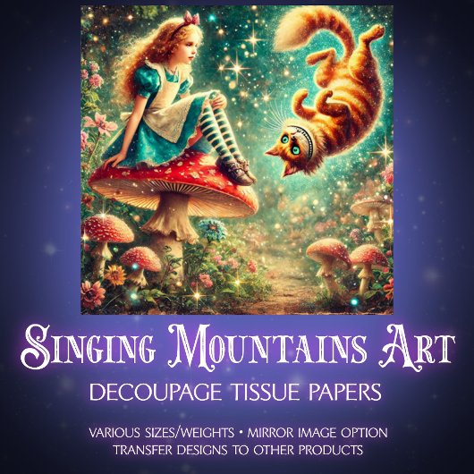 Vintage Fairytale Scene Alice Cheshire Cat 薄葉紙