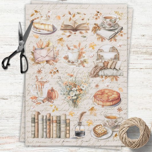 Vintage Fall Autumn Cozy Library Decoupage 薄葉紙