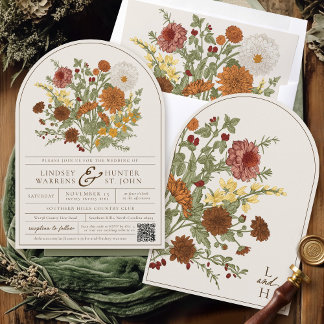 Vintage Fall Floral Romantic Autumn Arch Wedding 招待状