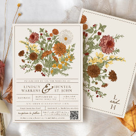 Vintage Fall Floral Romantic Garden Autumn Wedding 招待状