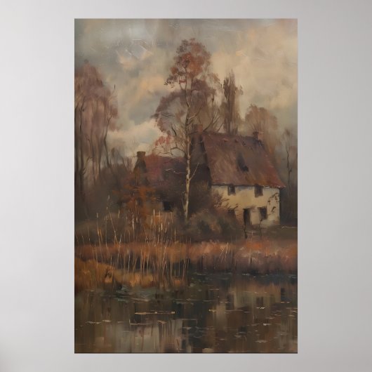 Vintage Fall Landscape Printable Art, Moody ポスター (正面)